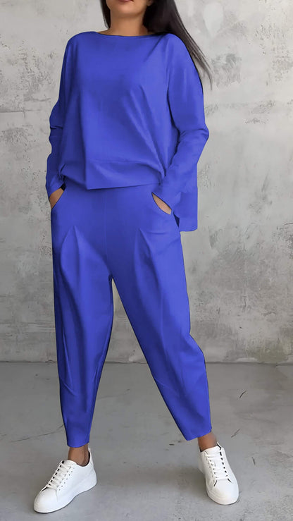 Weite Lounge-Set: Übergröße Top und Hose aus Weichem Strick