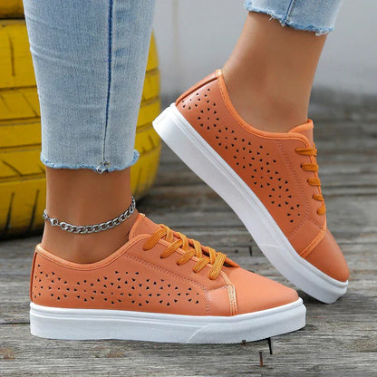 Women's Beige Lace-Up Sneakers