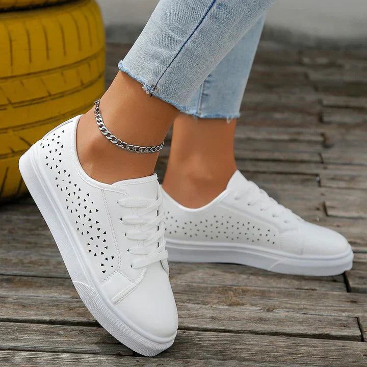 Women's Beige Lace-Up Sneakers