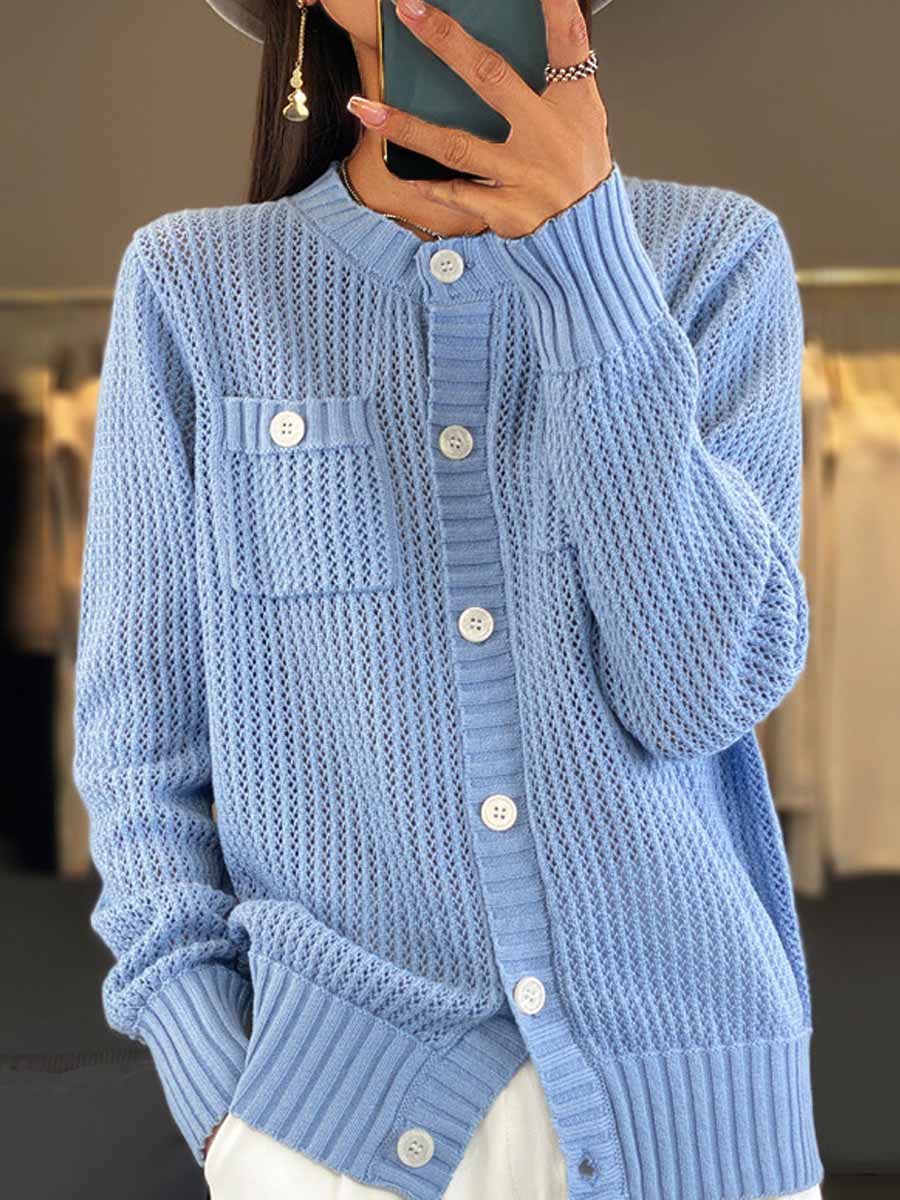 Cozy Women's Round Neck Knit Cardigan