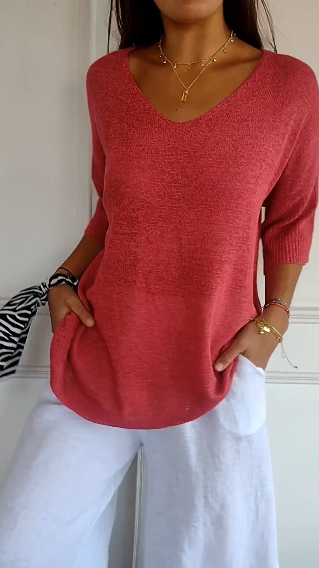 Damen Pullover V-Ausschnitt Bequem Locker - IdealeKleiden