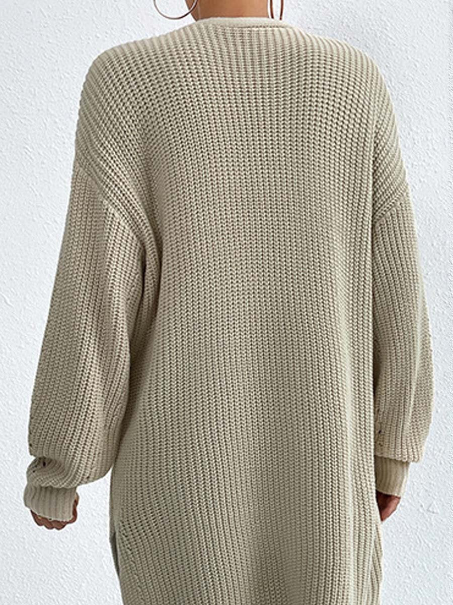 Kuschelige Cardigans | Lockere Mittellange Strickjacke V-Ausschnitt Bequem - IdealeKleiden