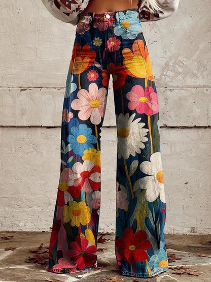 Modern Floral Trousers Women Trendy Style
