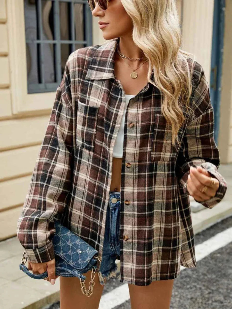 Fashionable Women's Blouse Checked Laced