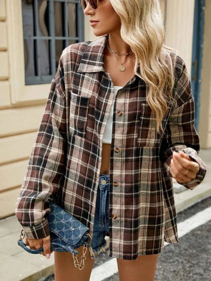 Fashionable Women's Blouse Checked Laced