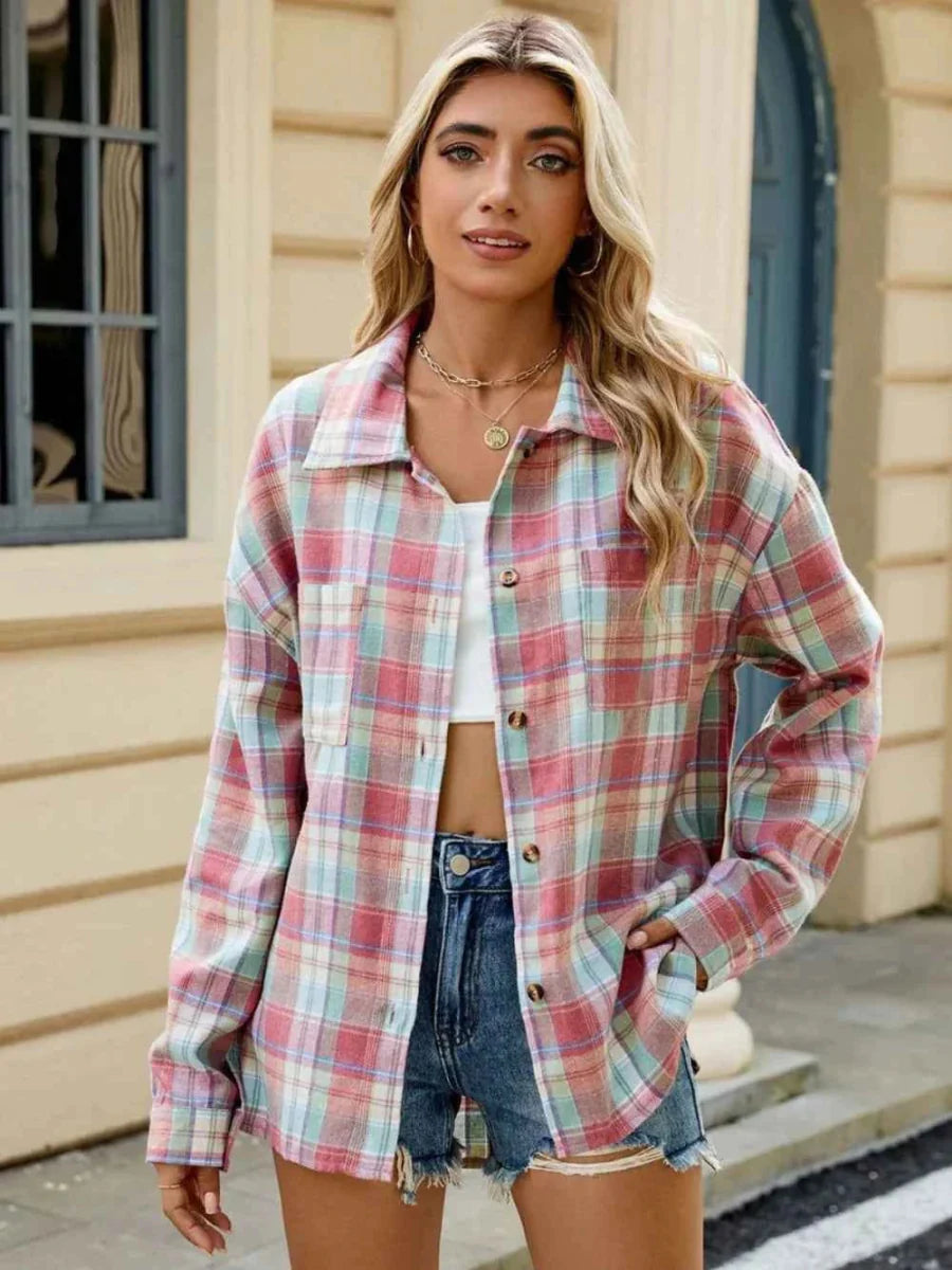 Fashionable Women's Blouse Checked Laced