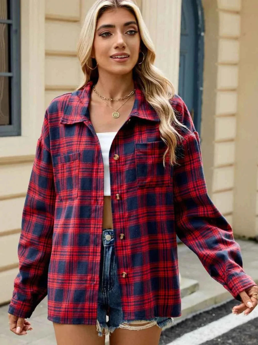 Fashionable Women's Blouse Checked Laced
