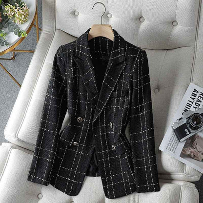 Stylish Women's Blazer Plaid Pattern