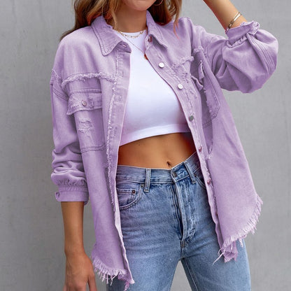 Fashionable Women's Denim Jacket Long Sleeve Casual