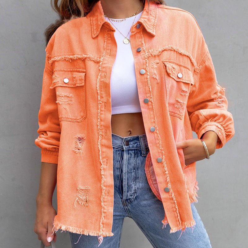 Fashionable Women's Denim Jacket Long Sleeve Casual