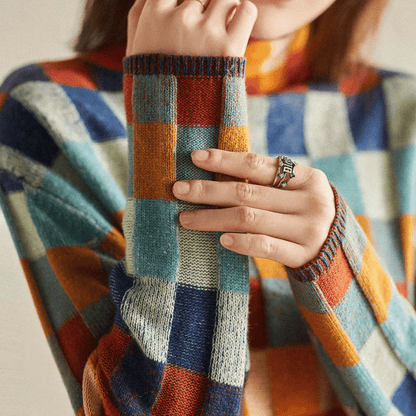 Stilvoller Rollkragen Pullover Patchwork Design - IdealeKleiden