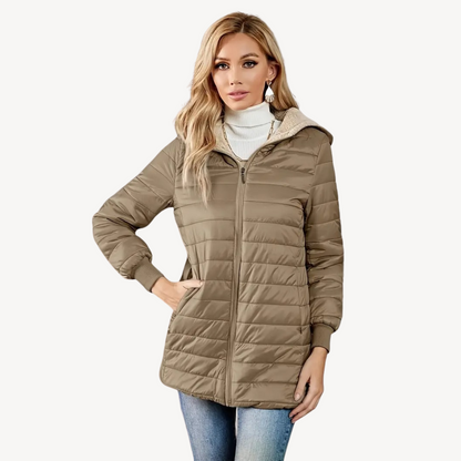 Women's Quilted Jacket Faux Fur Lining Warm