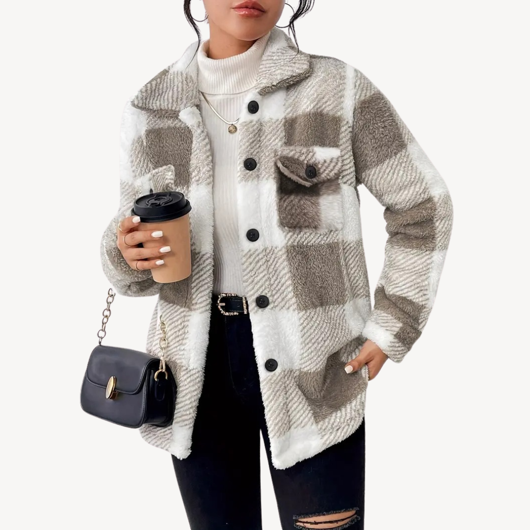 Stylish Plaid Fleece Jacket for Women