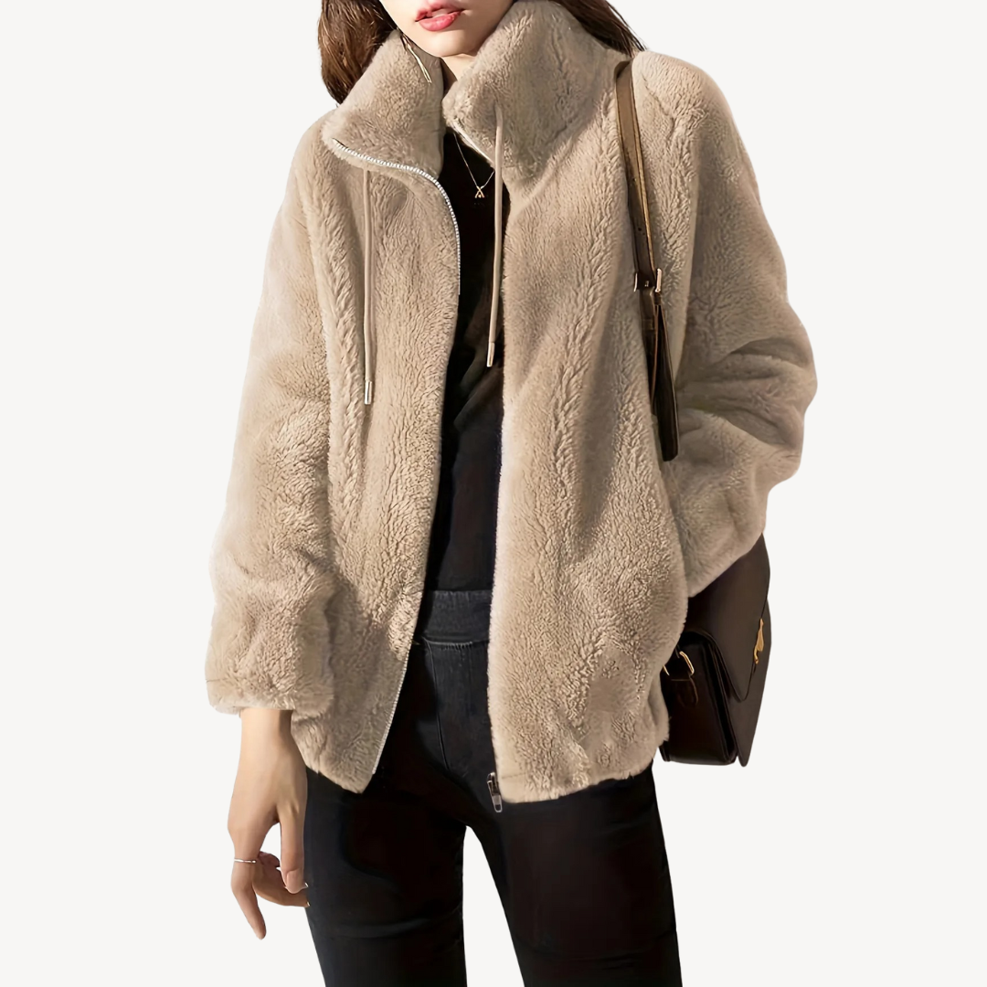 Fashionable Women's Faux Fur Jacket with Zipper