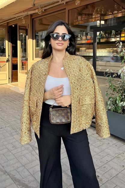 Sparkly Jacket Metallic Collar Women