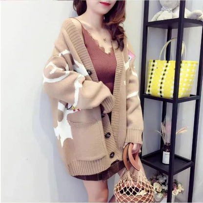 Women's Cardigan Multicolored Lace-up