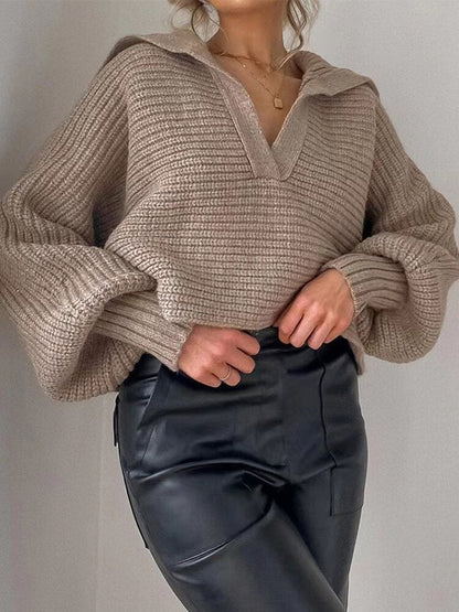 Women's Knitted V-Neck Sweater Modern