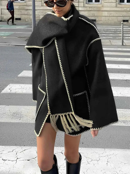 Short leather jacket with shawl collar