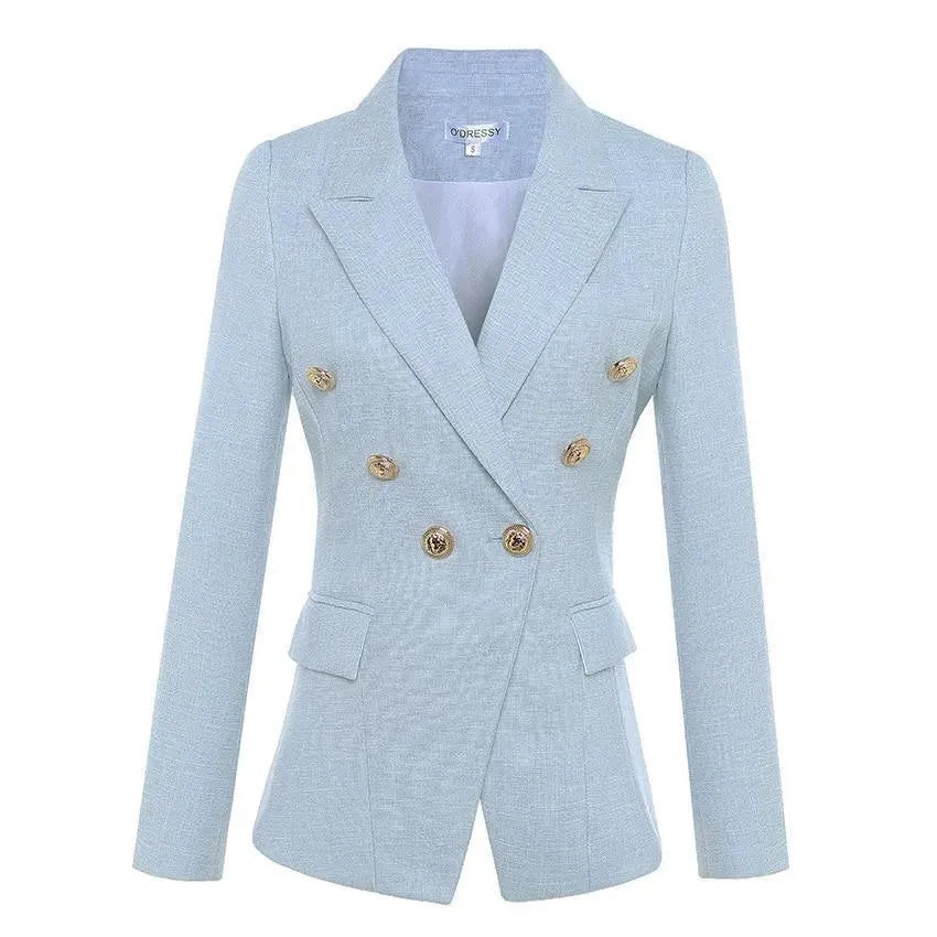 Elegant Double-Breasted Blazer for Women - Casual - Plain