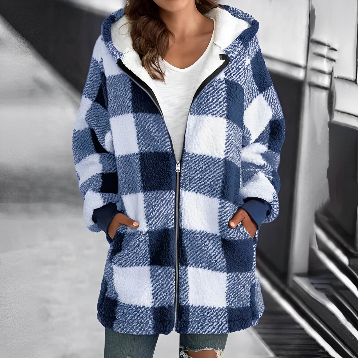 Modern women's coat with hood