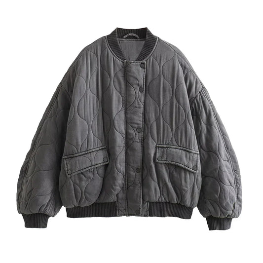 Übergroße Damen Bomberjacke Grau Oversized - IdealeKleiden