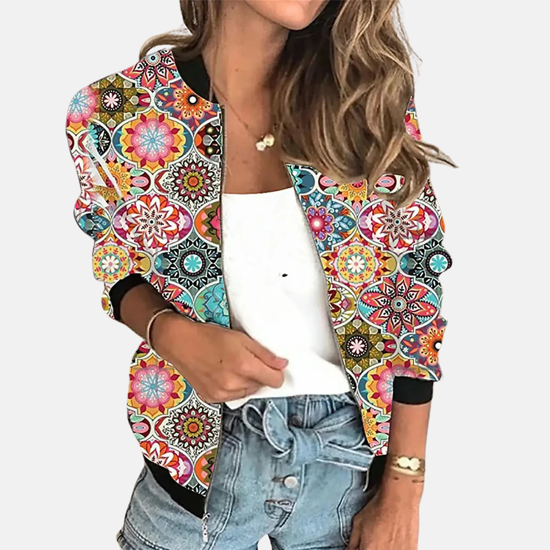 Women's Retro Bomber Jacket Trendy Print Design