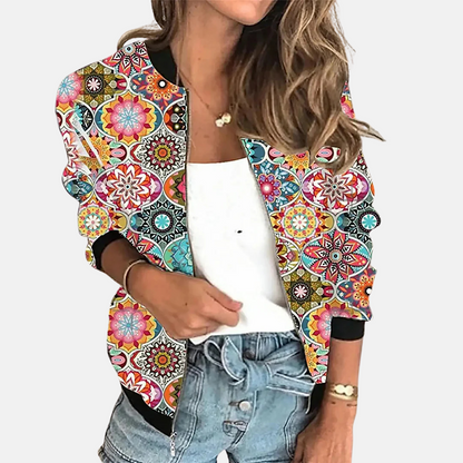 Women's Retro Bomber Jacket Trendy Print Design