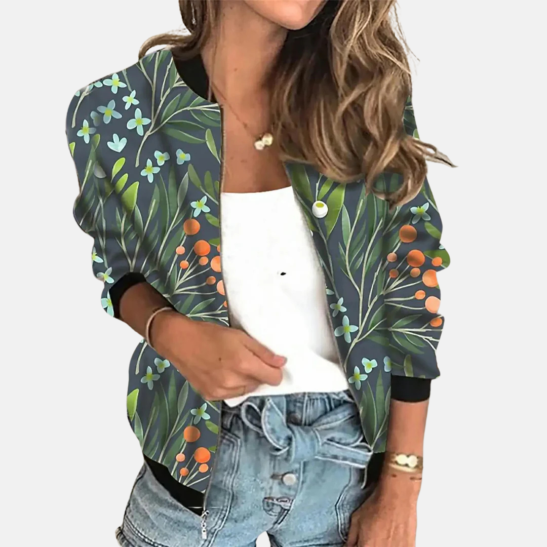 Women's Retro Bomber Jacket Trendy Print Design