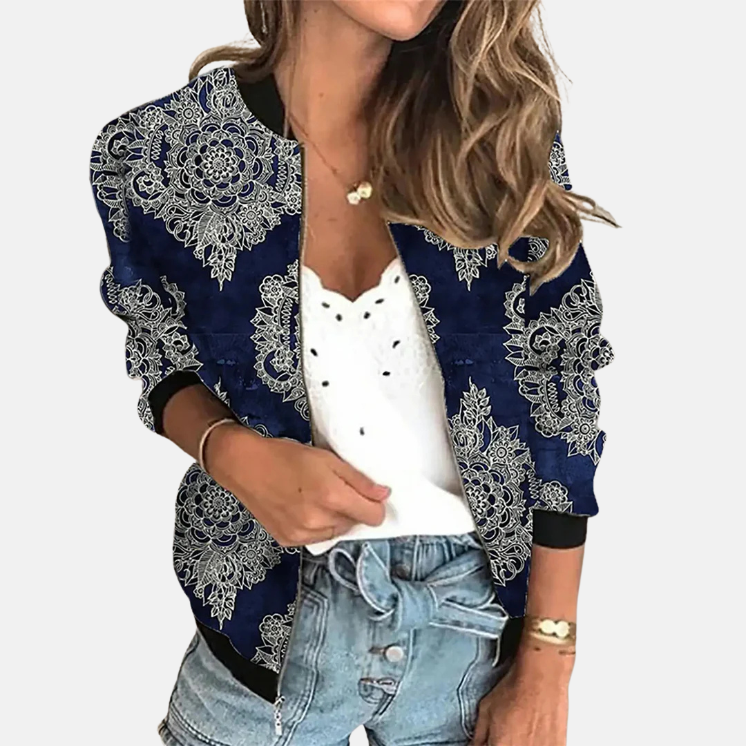 Women's Retro Bomber Jacket Trendy Print Design