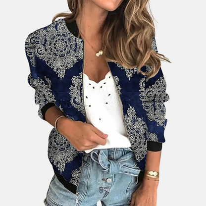 Women's Retro Bomber Jacket Trendy Print Design