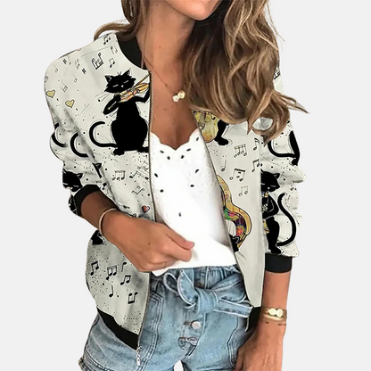Women's Retro Bomber Jacket Trendy Print Design