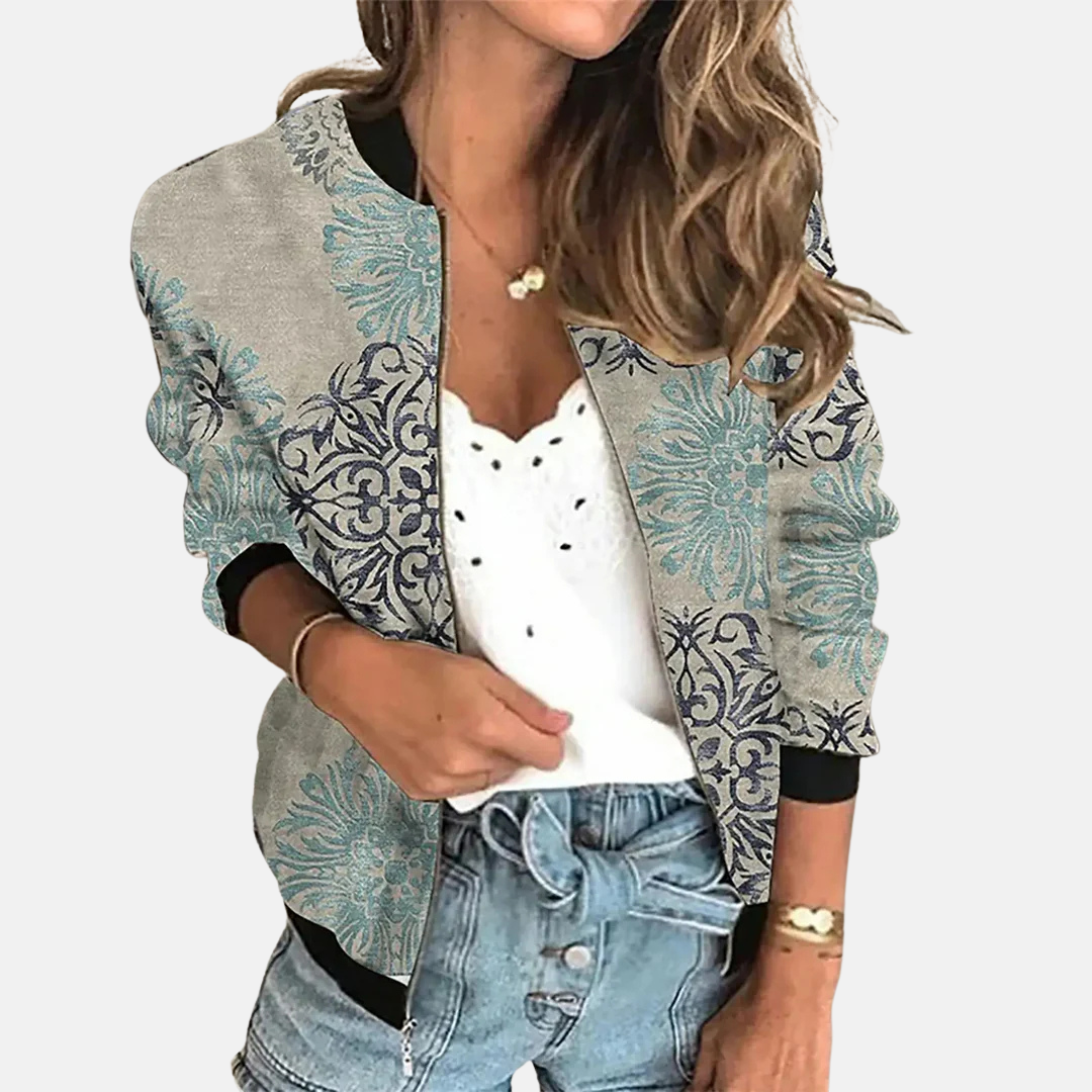 Women's Retro Bomber Jacket Trendy Print Design
