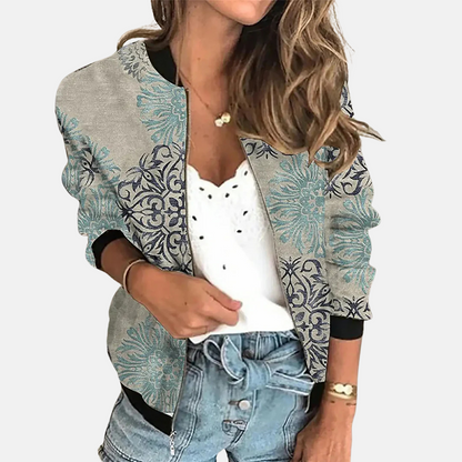 Women's Retro Bomber Jacket Trendy Print Design