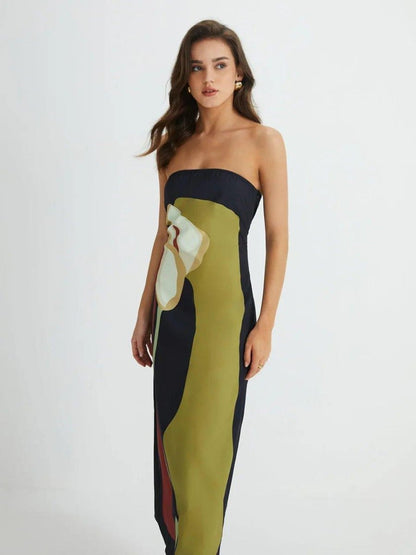 Lana - Maxi dress with trendy print and bandeau neckline