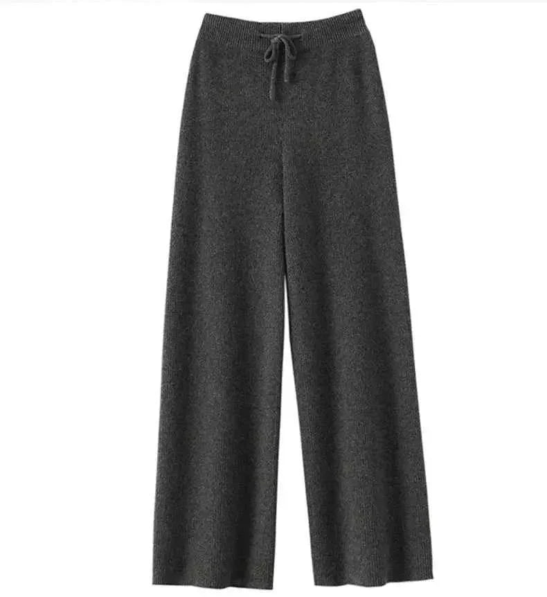 Wide Knit Trousers Genuine Wool Comfortable