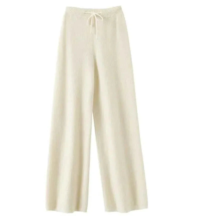 Wide Knit Trousers Genuine Wool Comfortable