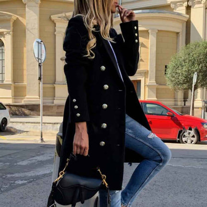 Long Winter Coat with Stand-Up Collar Elegant
