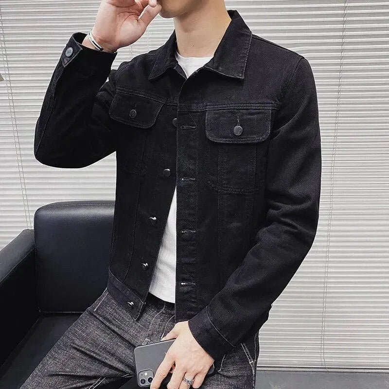 Fashionable Men's Denim Jacket Lapel Style
