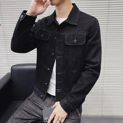 Fashionable Men's Denim Jacket Lapel Style