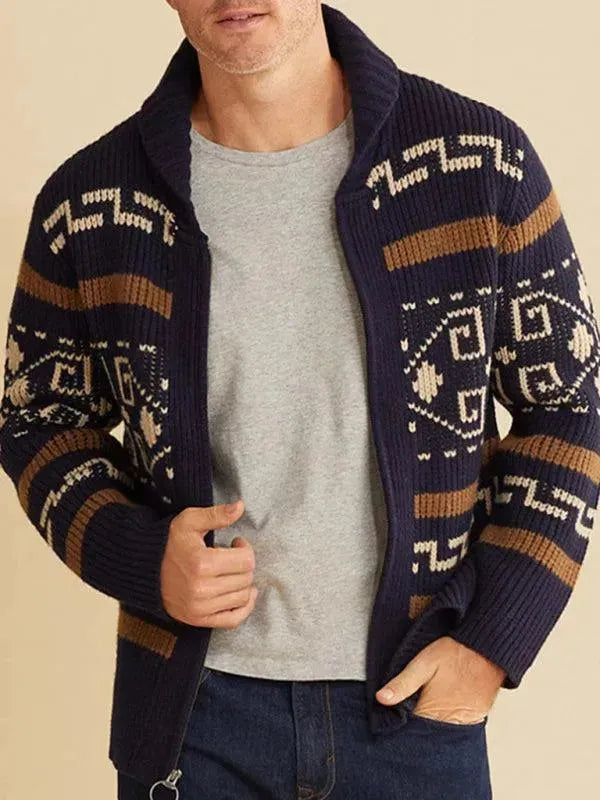 Stylish Men's Cardigan Jacquard Sweater