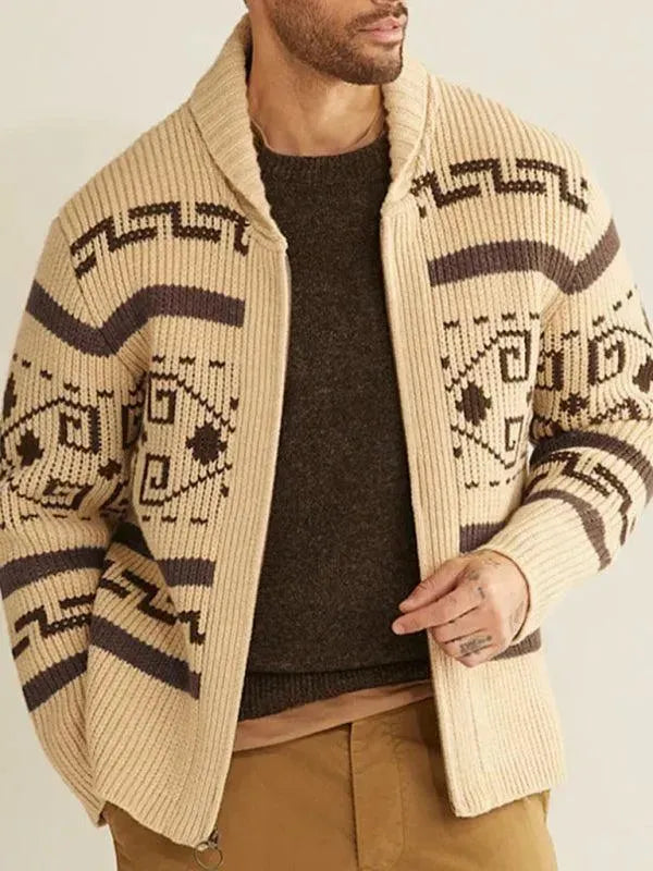Stylish Men's Cardigan Jacquard Sweater