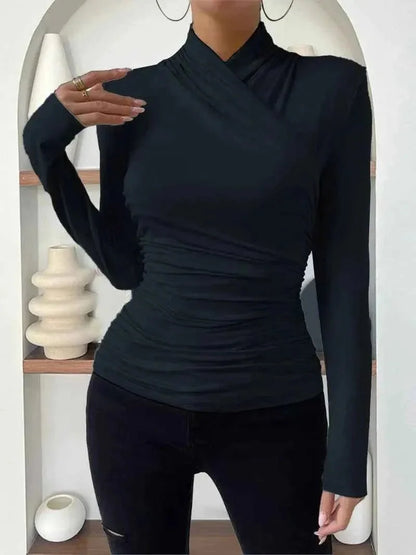 Lara - Women's Long Sleeve Wrap Look Blouse
