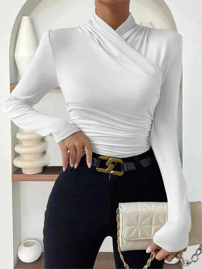 Lara - Women's Long Sleeve Wrap Look Blouse