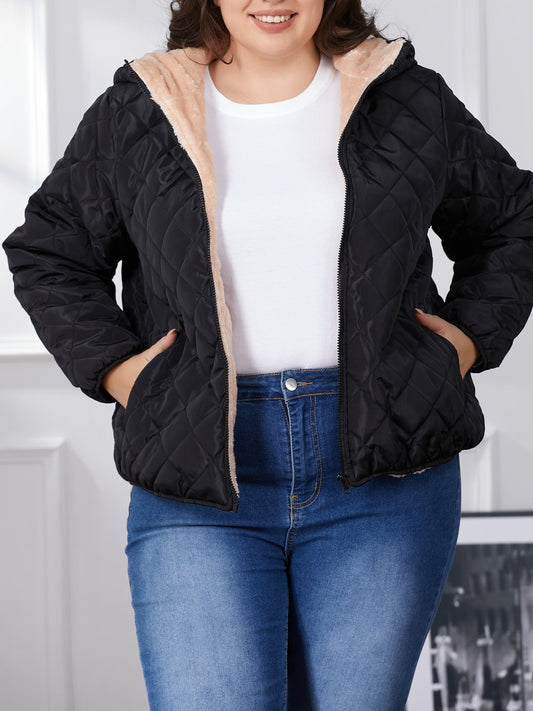 Große Größen Steppjacke Kapuze Farbenfroh Plus Size - IdealeKleiden