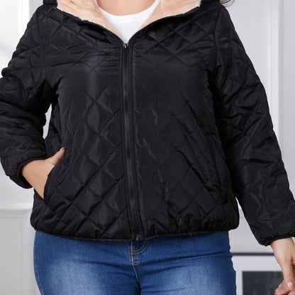 Plus Size Quilted Jacket Hood Colorful