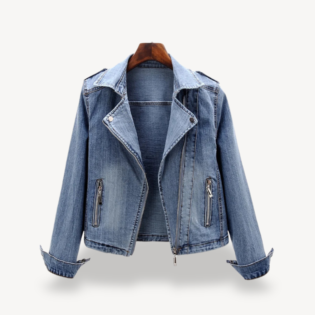 Women's Fashion Biker Jacket Denim Blue