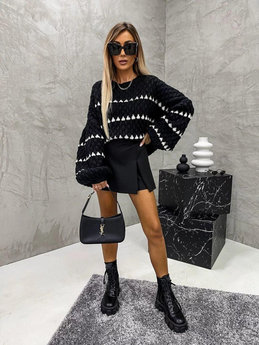 Chunky Knit Sweater Diamond Pattern Oversized