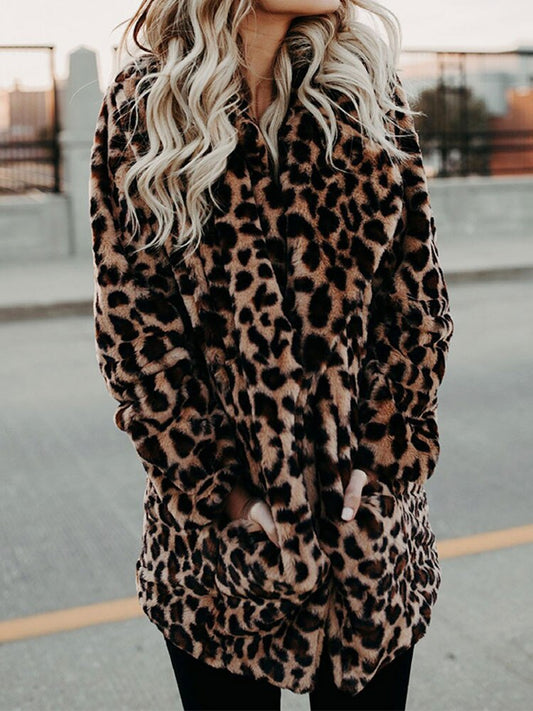 Stylisher Damen Wintermantel Leopardenmuster - IdealeKleiden