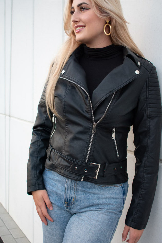 Elegant Women's Leather Biker Jacket
