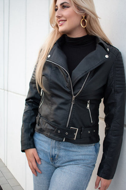 Elegant Women's Leather Biker Jacket
